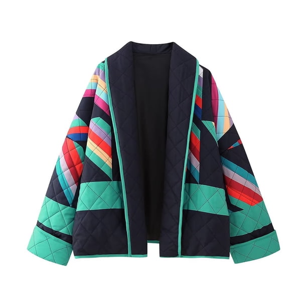 Chaqueta de algodón con estampado retro de estilo europeo y americano para otoño e invierno, chaqueta de algodón para mujer a juego con el color