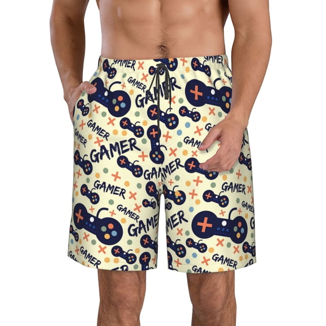 Sikiie Game Controller Print Men's Beach Shorts, High Elastic Quick-drying Shorts - with Drawstring and Slip Pockets, Suitable for Beach, Sports, Vacation-3X-Large