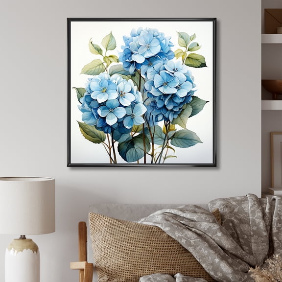 Designart "Elegance of Blue Hydrangea Flowers II" Floral Framed Wall Art - Blue Hydrangea Entryway Framed Wall Art Print