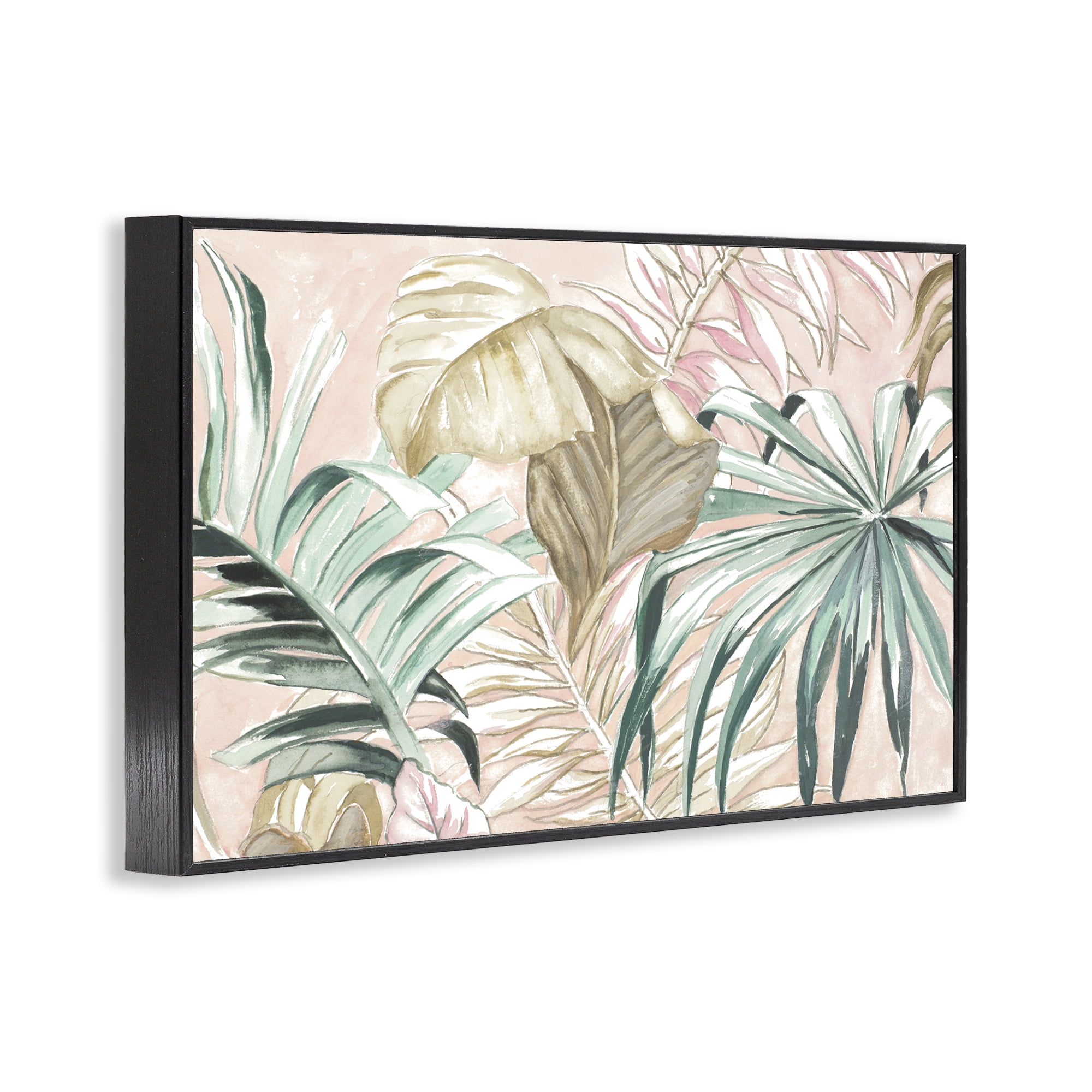 Stupell Industries Soft Tropical Leaves Botanical & Floral Painting Black Framed Art Print Wall Art, 18 x 12