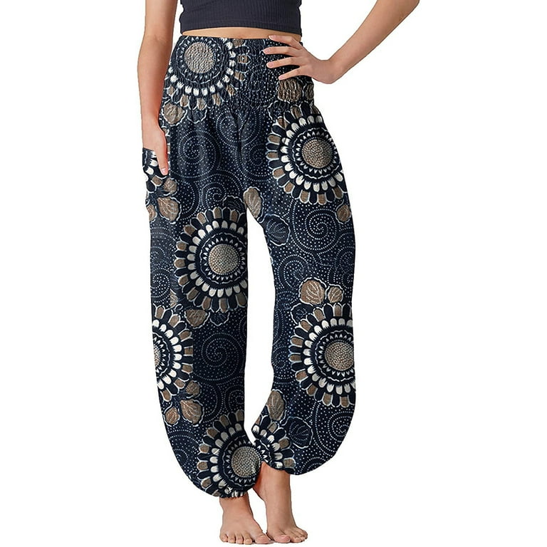 Frehsky yoga pants Women's Comfy Boho Pants Loose Yoga Pants Hippie Pajama  Lounge Boho Pajama Pants wide leg yoga pants for women Blue