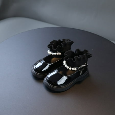 

Leutsin Toddler Girls’ Girl s Sandals Toddler Shoes Baby Girls Knitted Elastic Mouth Fashion Pearl Non-slip Small Leather Shoes Princess Shoes