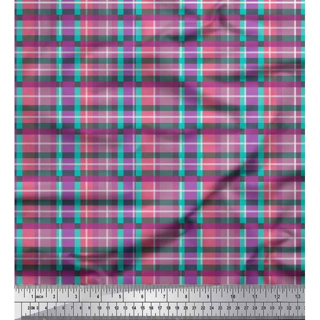 Soimoi Green Moss Georgette Fabric Gingham Check Printed Fabric 1 Yard 42 Inch Wide