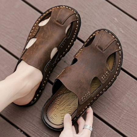 

With Hook & Loop Fastener For Outdoor Men s Stitching Out Closed Toe Sandals Breathable Anti-skid Summer Beach Sandals-40