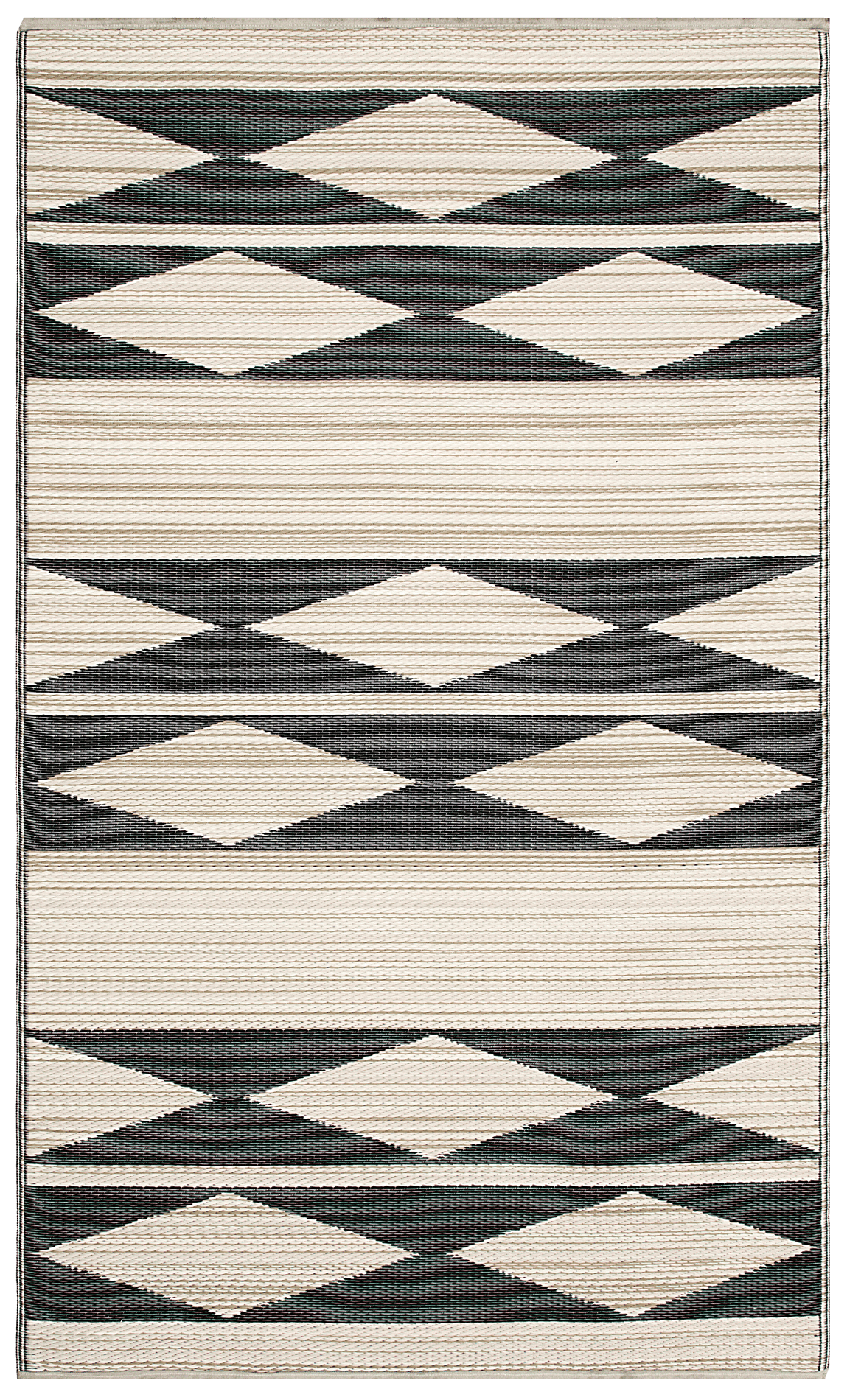 Fab Habitat Outdoor Rug - Waterproof, Fade Resistant, Crease-Free - Premium Recycled Plastic - Neutral Geometric Tribal - Patio, Porch, Deck, Balcony - Cairo - Natural & Black - 5 x 8 ft
