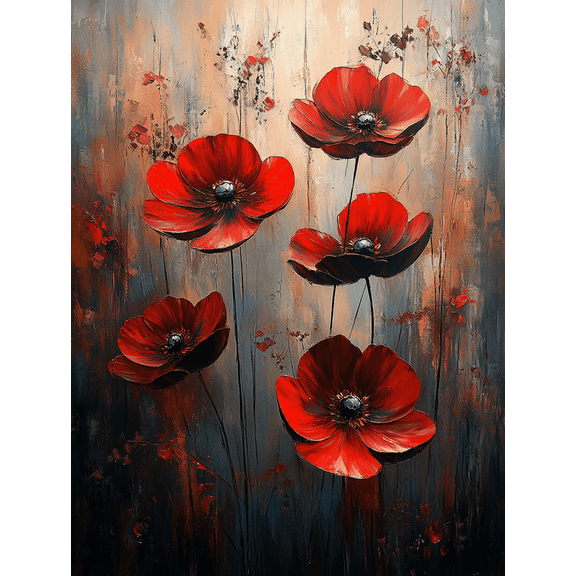 Red Boho Botanical Flower Ready to Hang Canvas Modern Living Room Home Wall Decor Print