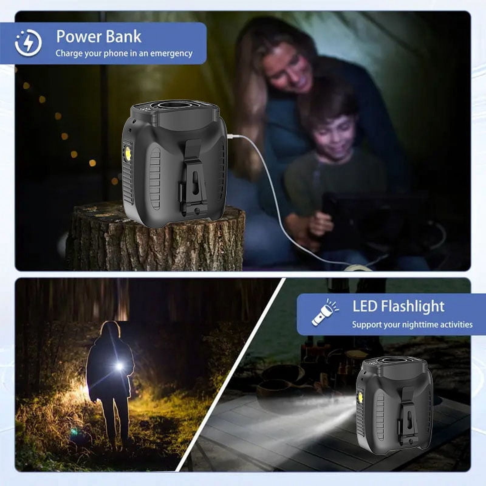 Portable Waist Fan with LED Light, 5 Speeds, and Rechargeable 1000mAh Battery – Stay Cool and Prepared Anywhere!
