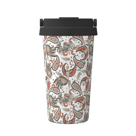 

Xecao Paisley Floral Pattern Insulated Coffee Mug with Handle & Flip Thermos Mug Water Bottle Coffee Tumbler Cup