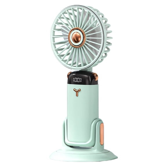 Portable Fan, Wall-Mounted, Handheld, 720° Rotating, Foldable Desktop USB Fan with Type-C Fast Charging, 4000 mAh Battery, Silent Operation, Mint Green Design