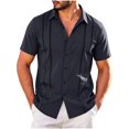 thumbnail image 2 of SHTXOZHI Men's Cuban Guayabera Shirt Short Sleeve Button Down Plus Size Shirts Wedding Summer Beach Tops, 2 of 6