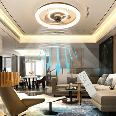 DENEST Modern Invisible Ceiling Fan LED Light 3-Color Crystal Chandelier Lamp Bedroom