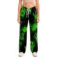 thumbnail image 4 of Womens Halloween Pajama Pants Elastic Waist Drawstring Lounge Sleep Bottoms Relaxed Fit Straight Leg Full Length Comfy Pjs Everyday Home Wear with Adjustable Waist Green XL, 4 of 5