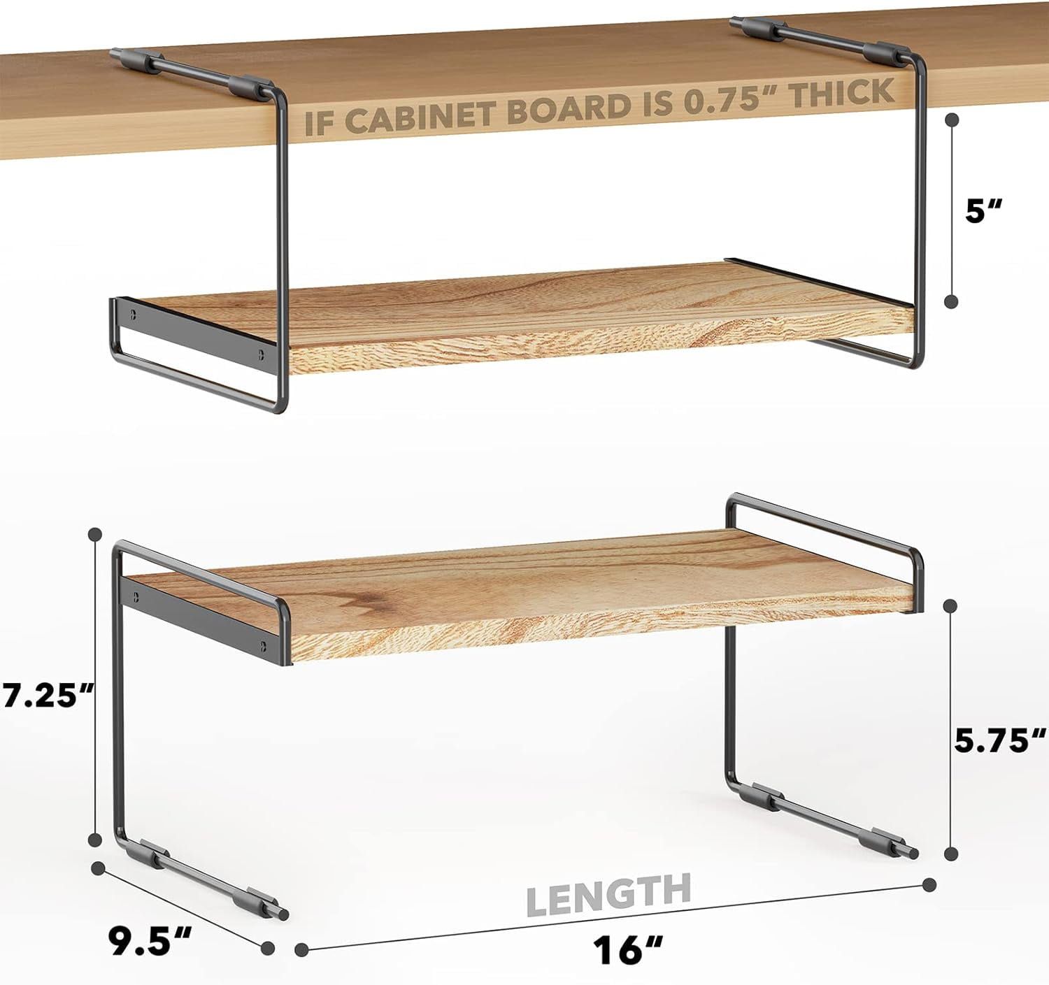 SpaceAid 2 Pack Cabinet Shelf Organizers, Kitchen Counter Organizer Rack Under Shelves Riser, 16" Wide