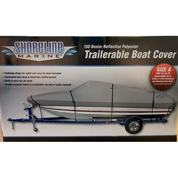 Shoreline Marine 150-Denier Polyester Water-Resistant Boat Cover, Gray, Model A