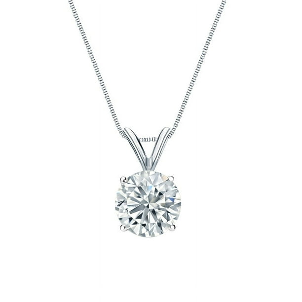 JeenMata Collar con Colgante de Diamante Redondo Solitario de 0,33 Quilates Bañado en Oro Blanco de 18 K sobre Plata