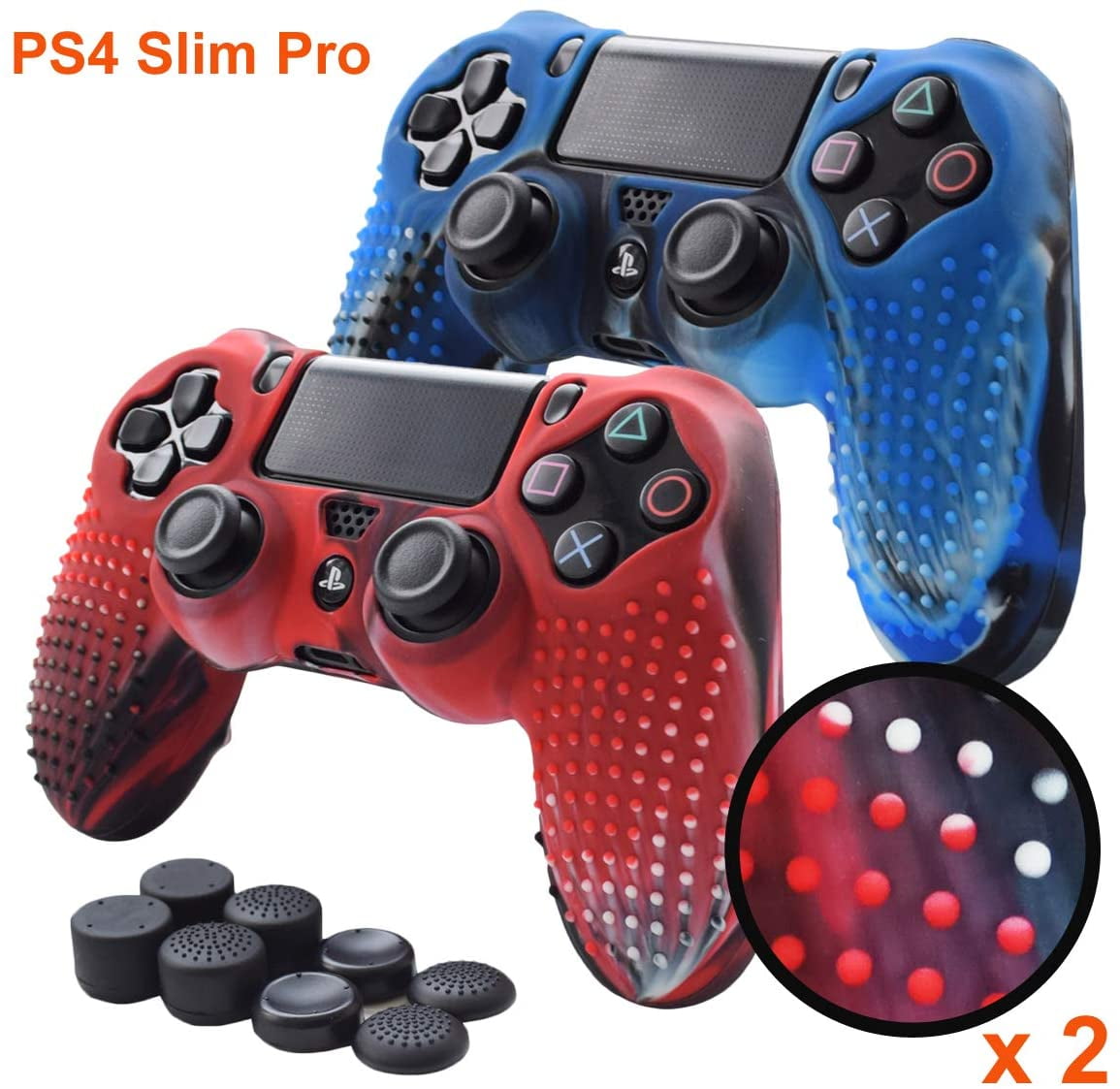 8pcs Pro Thumb Grips-Studs Blue One Light Bar Sticker PS4 Controller Skin,Silicone Grips for Playstation 4 PS4/Slim/Pro Controller Anti Slip Cover Case Protector for Dual Shock 4 Controller