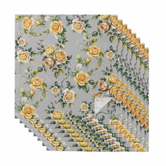 Yellow Rose Cloth Napkins, Vintage Country Botanical Floral Vines Washable and Reusable Dinner Napkins Set of 8, Table Napkin for Kitchen Party Birthday Wedding Hotel Housewarming 20"x20"