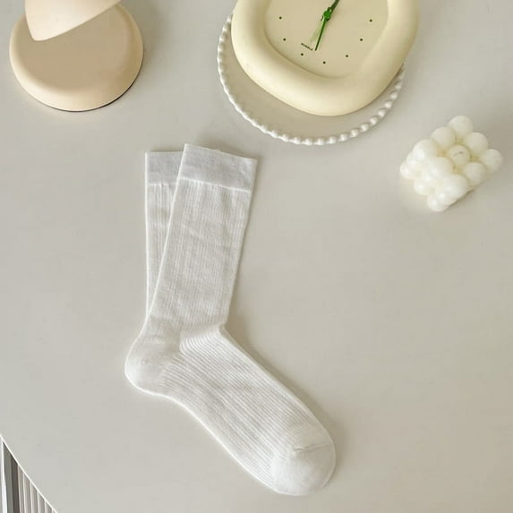 Xiao Hua 3 pares de calcetines ligeros informales de tubo medio para mujer, calcetines para mujer, calcetines de color crema para mujer, tallas 6-11, blancos