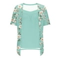 thumbnail image 6 of Clears Daisy Tee Shirts for Women Fake Two Piece Blouses Square Neck Tee Causal Pleated Short Sleeve Shirts Floral Cottage Tunic Tops Loose Fitted T Shirts Dressy Causal Blouse Holiday Party Clothing, 6 of 7