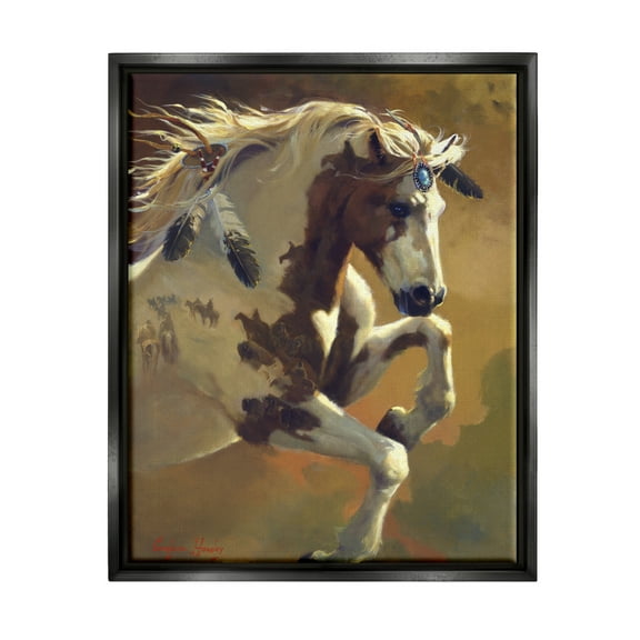 Stupell Industries Jumping Horse Painting Animals & Insects Painting Black Floater Framed Art Print Wall Art, 17 x 21