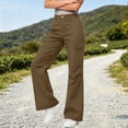 thumbnail image 5 of TEAJOPSUU Womens Button Fly Bootcut Cargo Pants Solid High Waist Wide Leg Side Cargo Pockets Trousers with Pockets Casual Winter Wear Coffee, 5 of 8