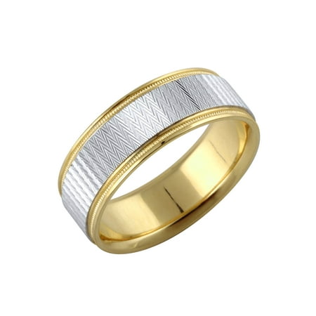 14K Yellow + White Gold Textured Metal Solid Men's (Best Place To Get Wedding Rings)