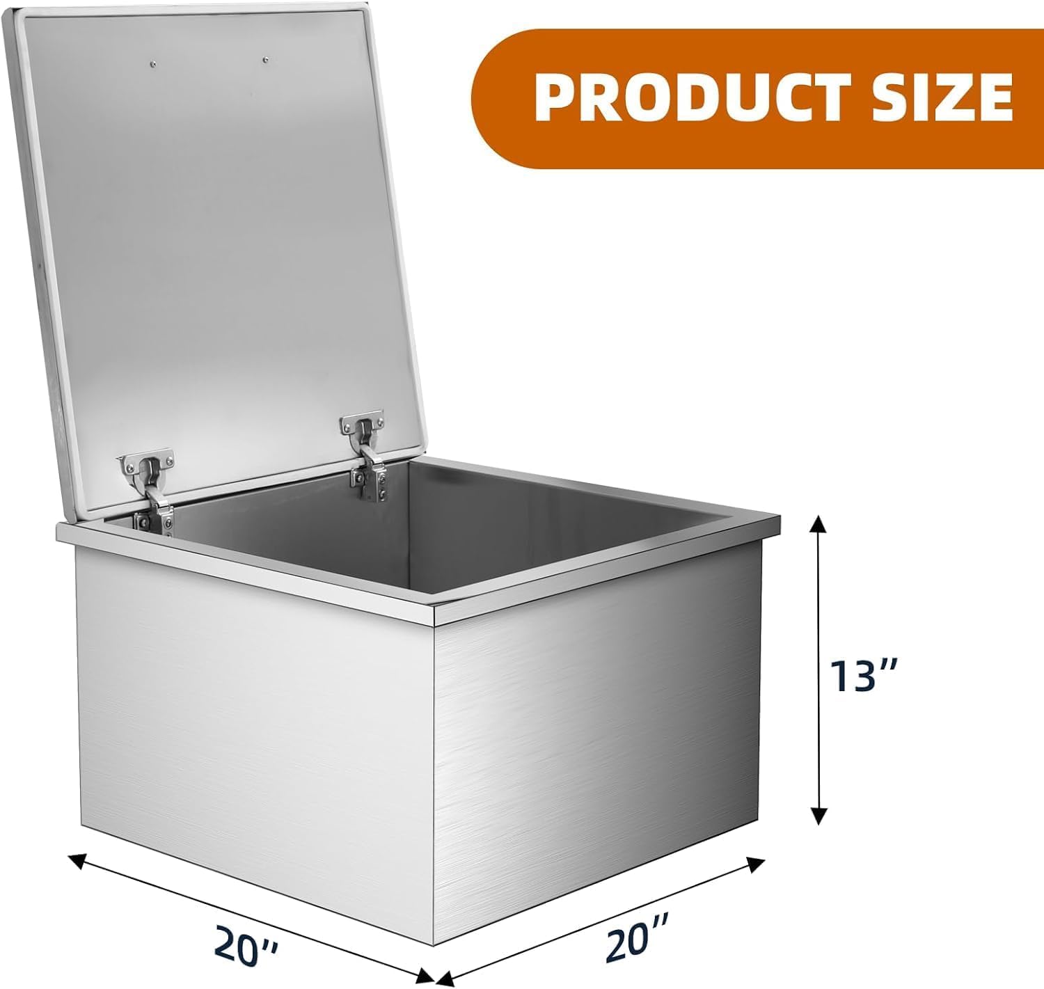 Luku Drop in Ice Chest, Stainless Steel Commercial Ice Bin with Hinged Cover, Outdoor Kitchen Ice Bar for Drinks