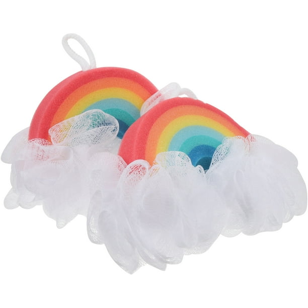 2 esponjas de baño infantiles con diseño de arcoíris para ducha.