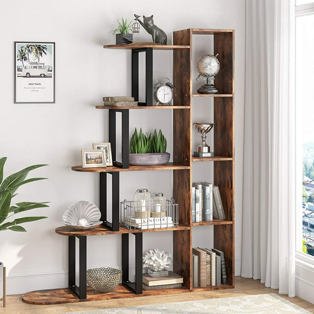 Tribesigns 5 Tier Vintage Bookshelf, Tall Industrial Bookcase For Living Room