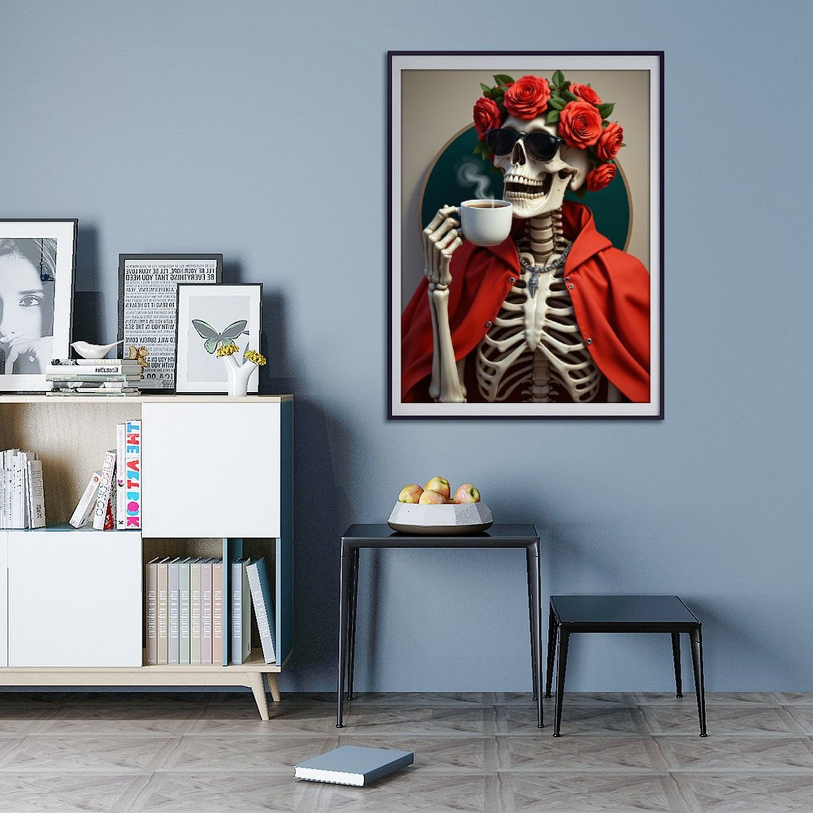 Diamond Art Kit for Adults, Skeleton Rose Cloak Coffee Stylish Diamond Painting for Adults Beginners, DIY Diamond Art Painting Kits, 5D Diamond Painting Crafts for Home Decor 12x16 Frameless