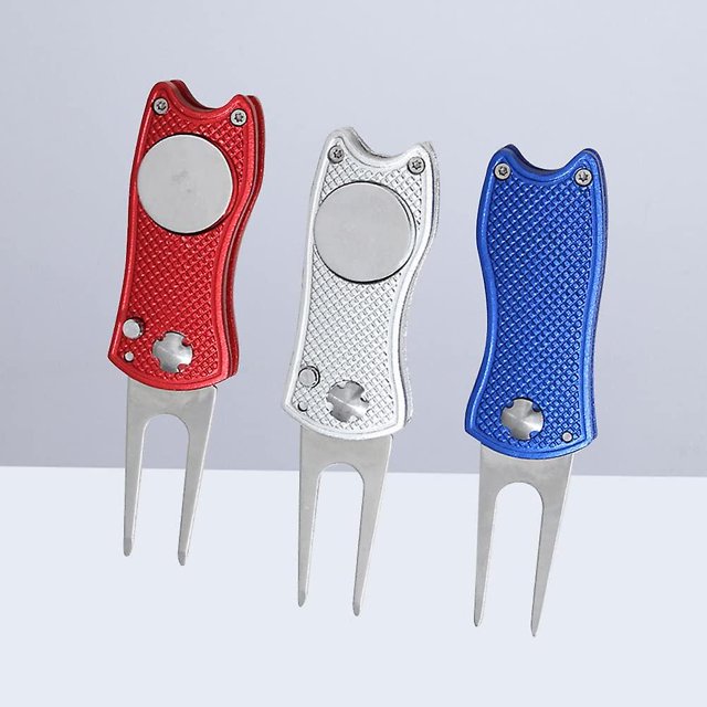 Herramienta de reparación de chuletas de golf plegables de acero inoxidable de metal Marcador de bolas Tenedor de lanzamiento de golf Kit de reparación de green Accesorio de entrenamiento de golfista (3 piezas, Mult ZefeiWu 8390612566950