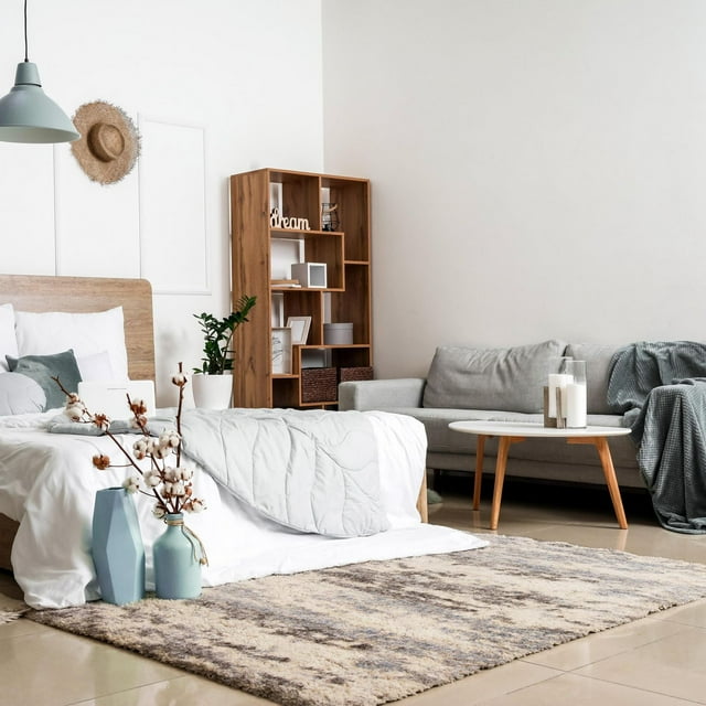 ECARPET Abstract Frieze Area Rug, Fluffy Carpet for Bedroom, Ultra Soft & Plush Larissa Collection