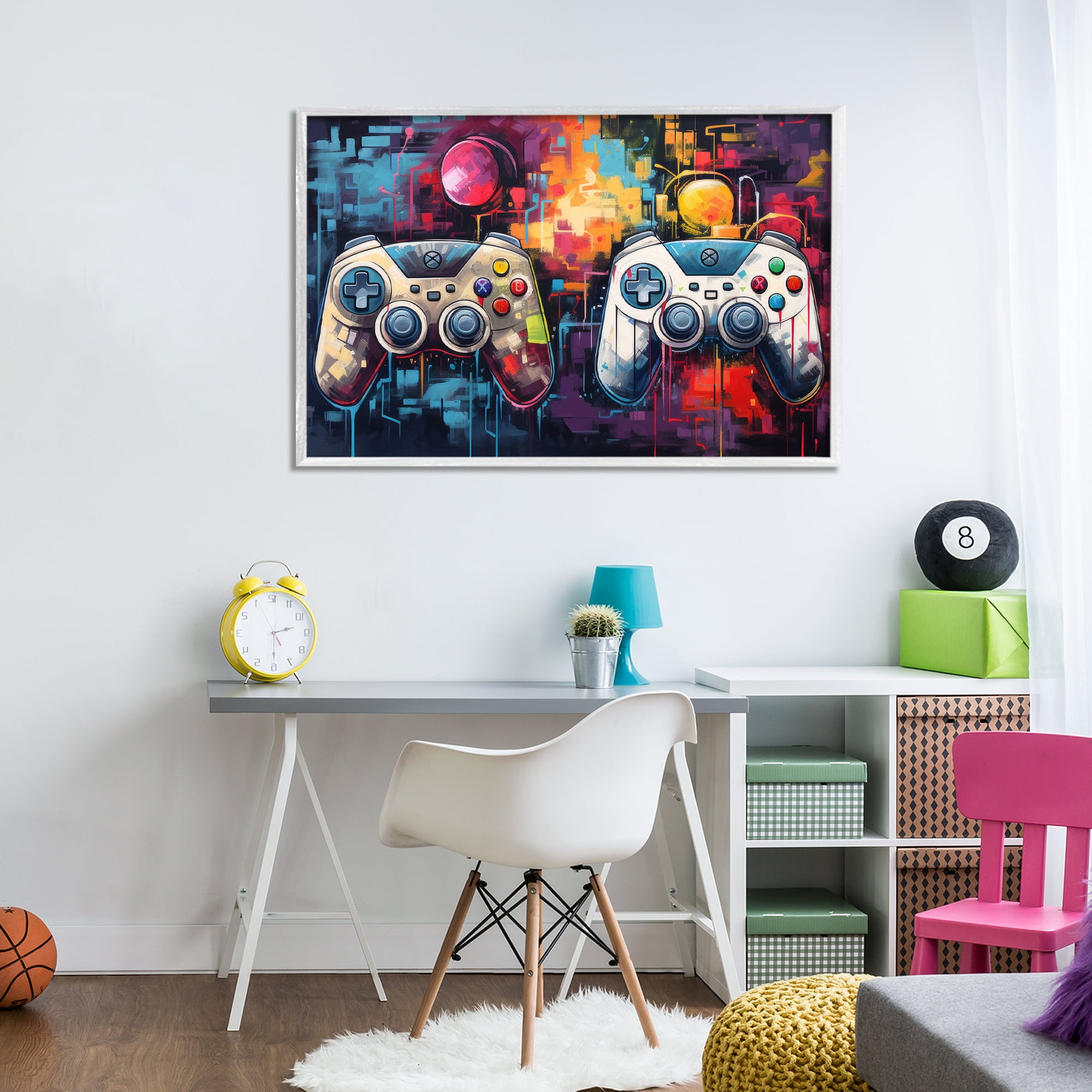 Stupell Industries Double Controller Modern Gamer White Framed Giclee Art, design by Lazar Studio