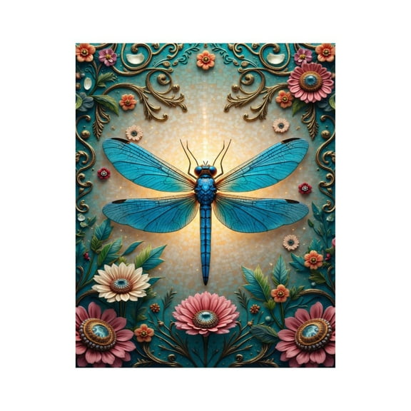 Paint by Numbers Kit for Adults, Blue Dragonfly Floral Art Scene Paint by Numbers, Easy Paint by Numbers Kit for Adults Beginner, DIY Adult Paint by Number Kits on Canvas, Home Decor 12x16in