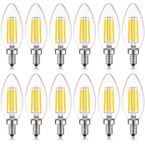 Luxrite 5W E12 Vintage Candelabra LED Dimmable Light Bulbs, 60W Equivalent 3000K Soft White, 550 Lumens, Blunt Tip, 12-Pack