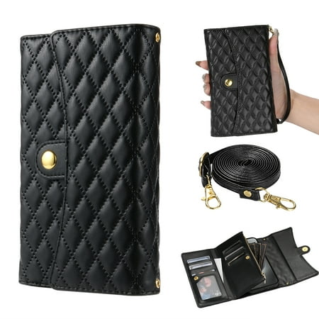 Dteck for Galaxy S10 Plus Case Wallet for Women Men with Card Holder,Samsung S10 Plus Crossbody Case with Strap Shoulder Lanyard,Zipper Pocket PU Leather Cases for Samsung Galaxy S10+/S10 Plus,Black