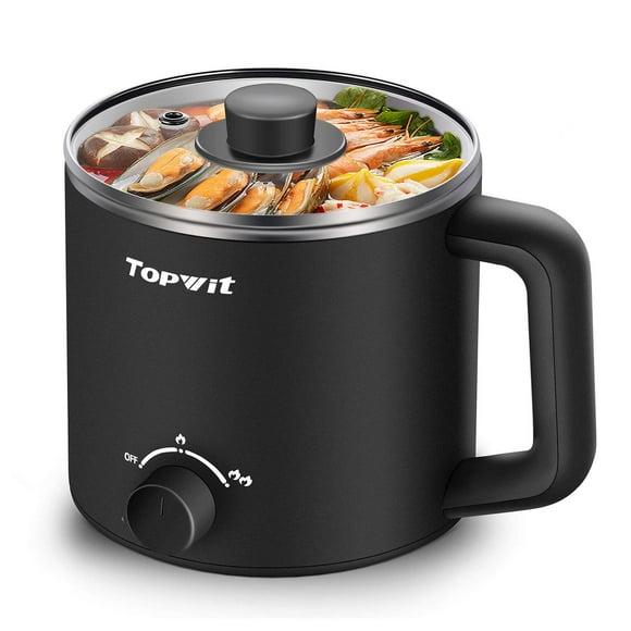 Topwit Olla Caliente Eléctrica Olla Eléctrica 1.6L Cocina Ramen Cocina Eléctrica Multifuncional para Pasta Shabu-Shabu Sopa de Avena y Huevo con Protección contra Sobrecalentamiento Protección para He TopWit NA