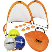DRB Dribbling Pro Foldable Pop Up Soccer Goal | Portable Soccer Nets with Carrying Case, 6 Training Cones, 3 Soccer Ball Flash with Pump & Ball Carrier Mesh Bag | for Kids and Adults