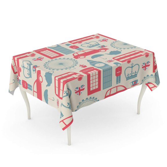 SIDONKU Blue Pattern London Symbols Red Vintage Bus England Britain Tablecloth Table Desk Cover Home Party Decor 60x104 inch