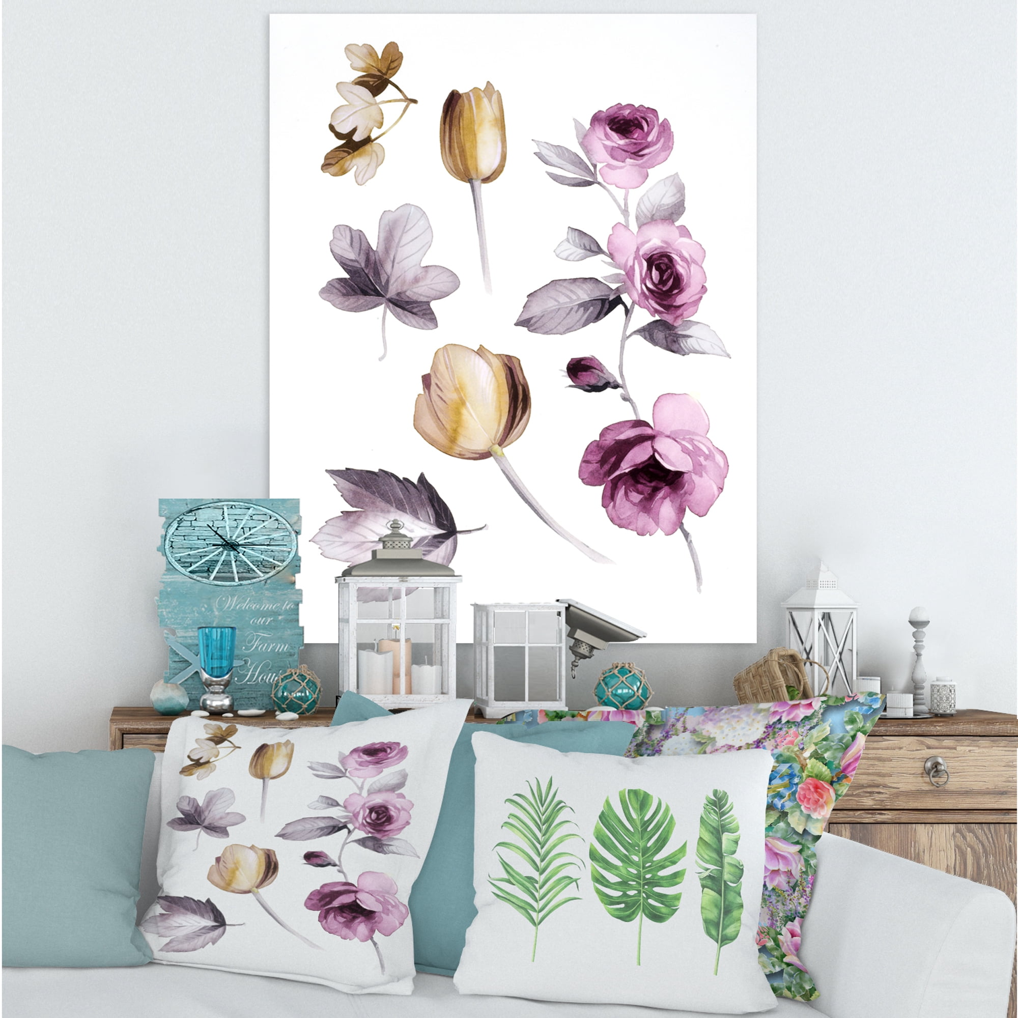 Designart ' Orange and Pink Wildflowers ' Traditional Canvas Wall Art Print