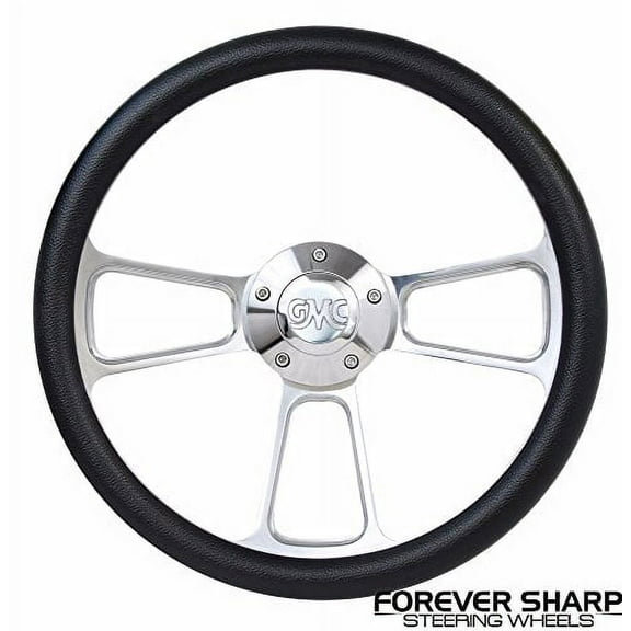 1948-59 Gmc Truck Pickup Aluminum Black Steering Wheel W/ Engraved Gmc Horn