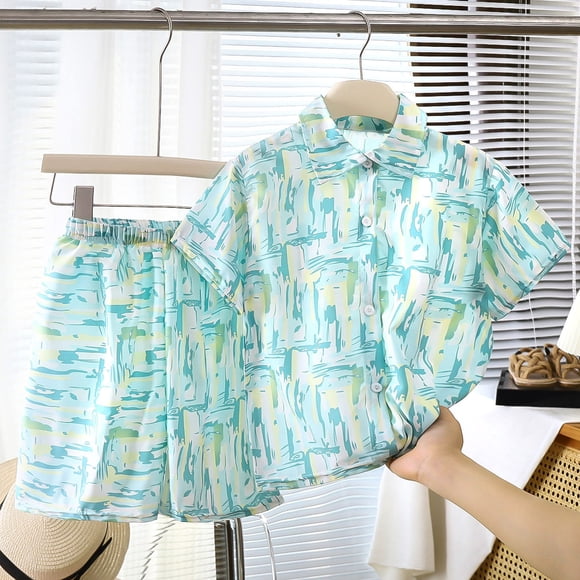 Zpanxa Toddler Girls Outfits Floral Print Short Sleeve Beach Shirt and Print Shorts Loose Casual Set 13 Years