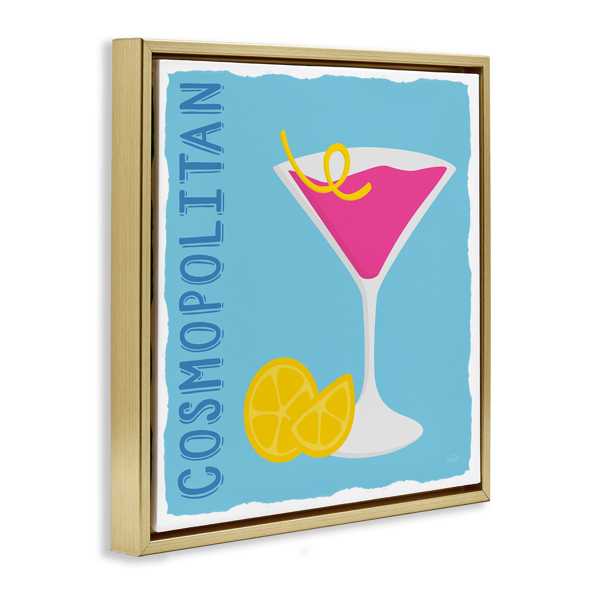 Stupell Industries Cosmopolitan Cocktail Drink Food & Beverage Painting Gold Floater Framed Canvas Art Print Wall Art, 18 x 18