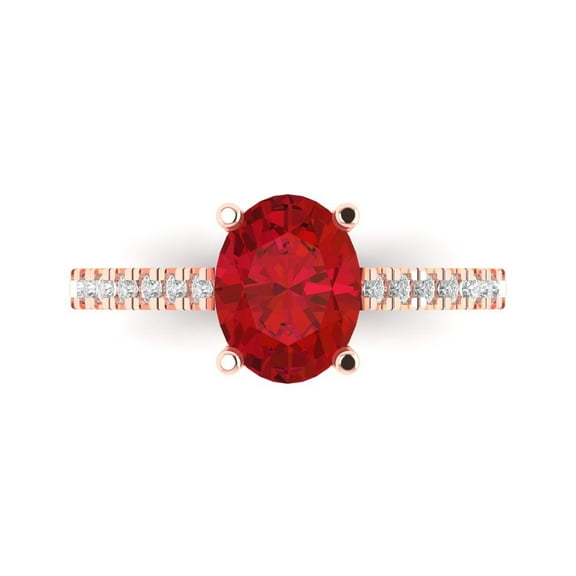 Clara Pucci 14K Rose Gold 2.21ct Ruby Solitaire with Accents Ring for Women