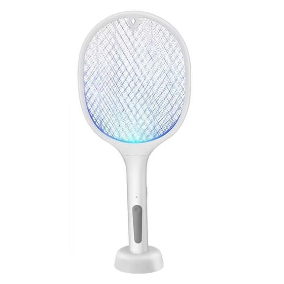 Electric Fly Swatter Handheld Bug Zapper - Indoor Outdoor Zapping Racket for Pest Mosquito & Flies - Battery Powered Safe to Touch with 3-Layer Safety Mesh, Standard Size(white)