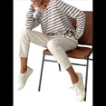thumbnail image 1 of Suéter de Punto Suave A Rayas para Mujer, Camisas Holgadas Marrón L, 1 of 8
