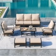 thumbnail image 5 of SUMMIT LIVING 7-Seat Outdoor Patio Furniture Set with Rocking Chairs, Outdoor Patio Conversation Set with 2 Ottomans & Wood-Like Coffee Table, Black & Beige, 5 of 13
