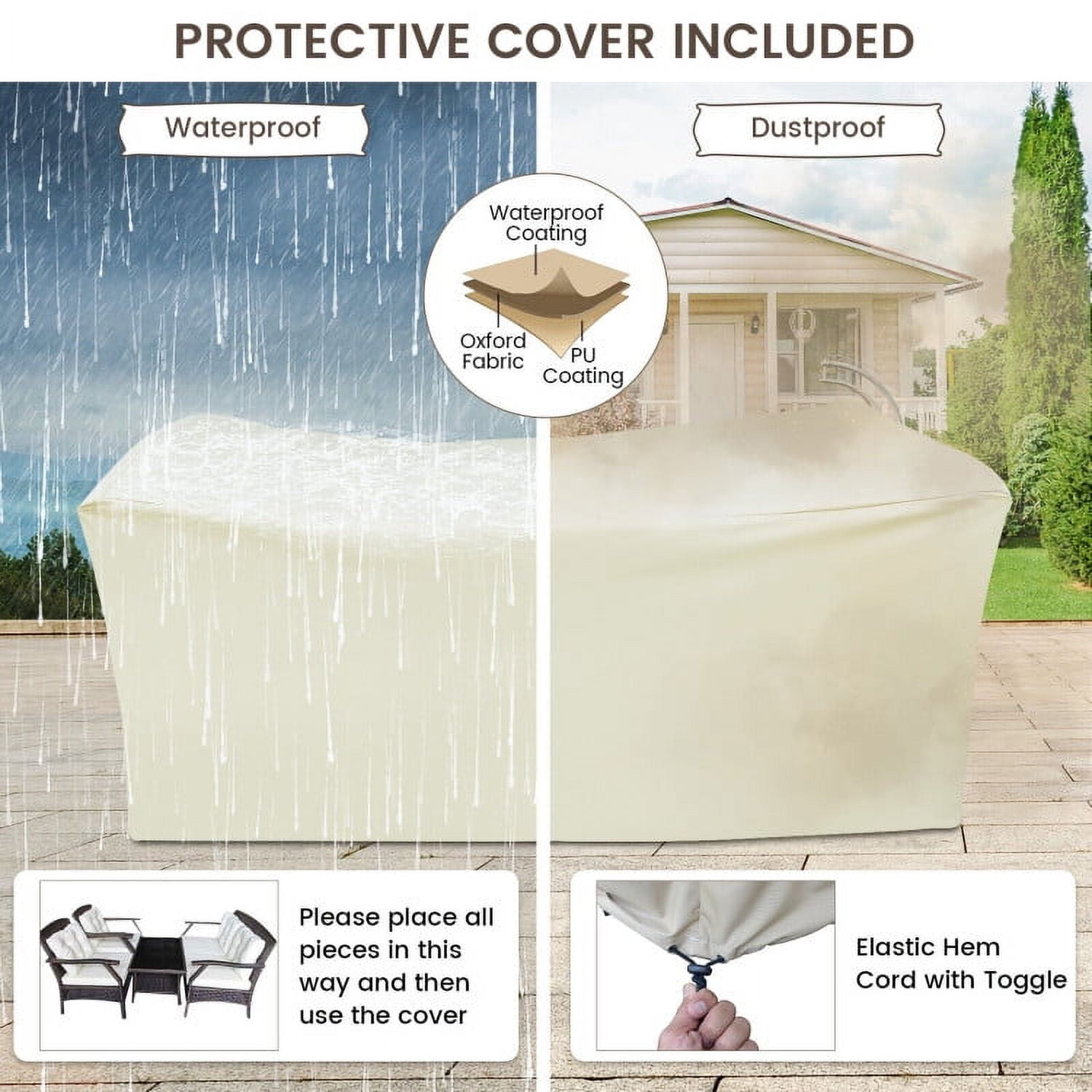 Aimee Lii 4 Pieces Outdoor Rattan Conversation Set, Outdoor Patio Furniture with Waterproof Cover, White