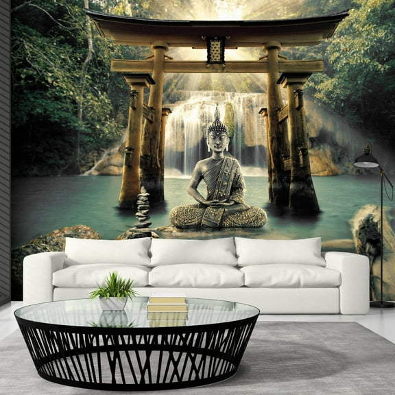 Tiptophomedecor Peel and Stick Zen Wallpaper Wall Mural - Buddha Temple - Removable Wall Decals