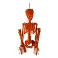 Halloween Orange Flocked Polypropylene Skeleton Decoration, 7 in x 4 in